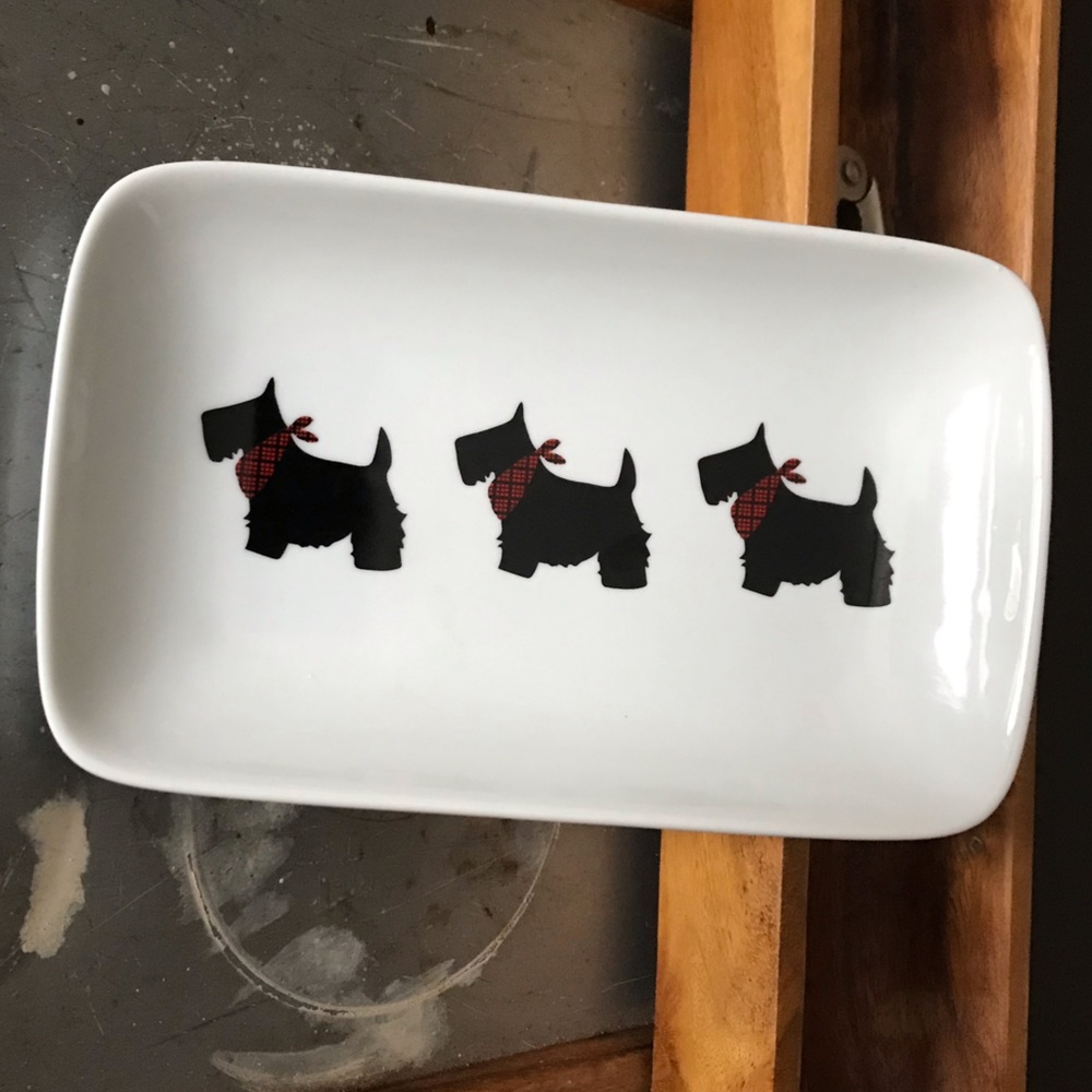 Westie dish. Glass.